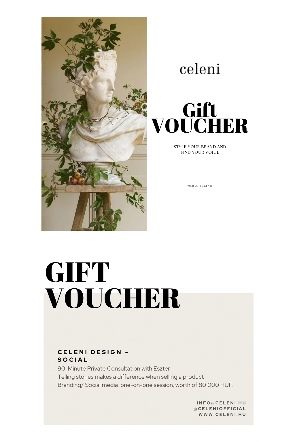 CELENI design consultation gift card for Social media or branding