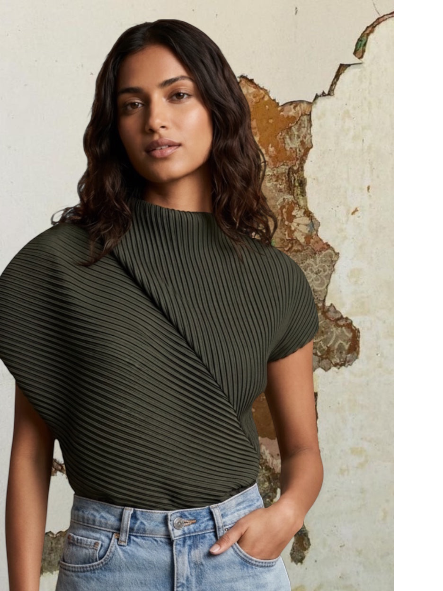 arjunda pleated olive top